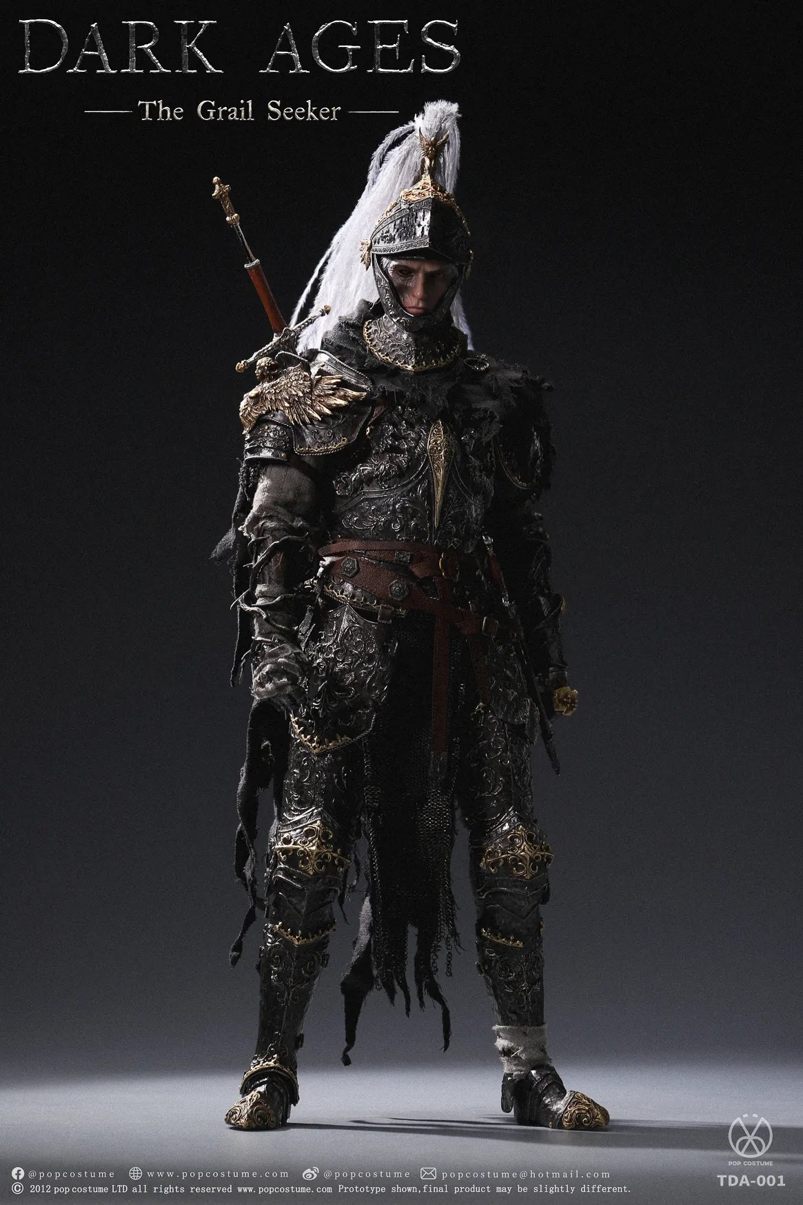 POP COSTUME Dark Ages - Curse of the Grail Dark Knight Galahad 1/6 Handmade Brass Armor