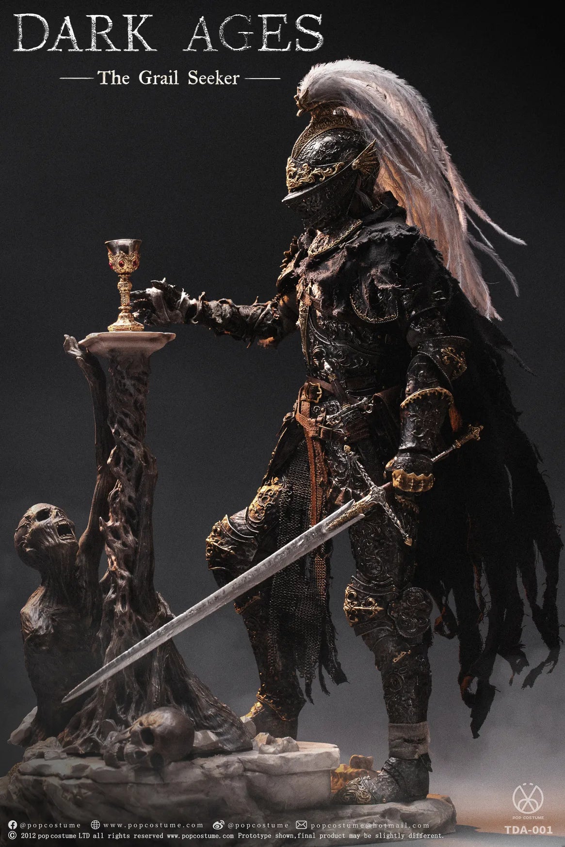 POP COSTUME Dark Ages - Curse of the Grail Dark Knight Galahad 1/6 Handmade Brass Armor