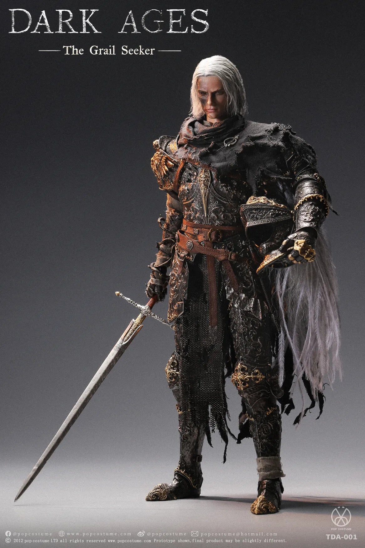 POP COSTUME Dark Ages - Curse of the Grail Dark Knight Galahad 1/6 Handmade Brass Armor
