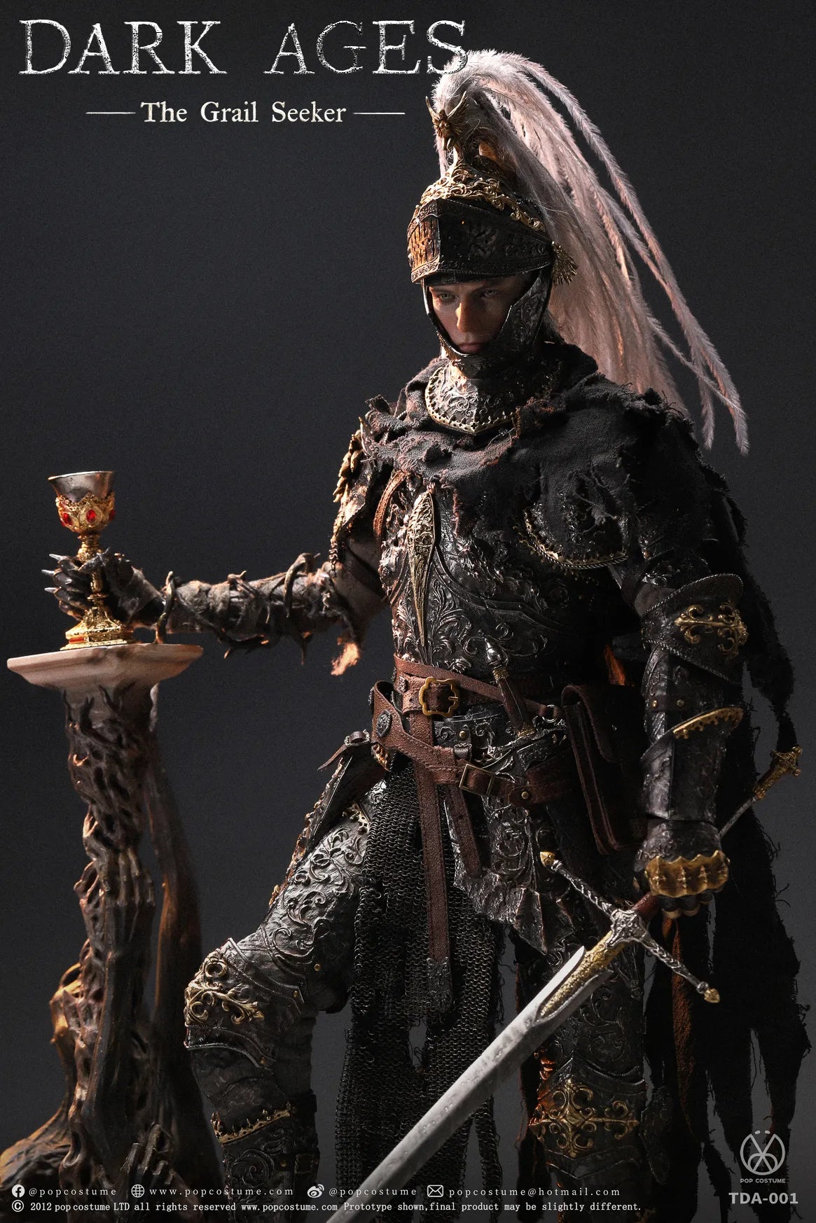 POP COSTUME Dark Ages - Curse of the Grail Dark Knight Galahad 1/6 Handmade Brass Armor