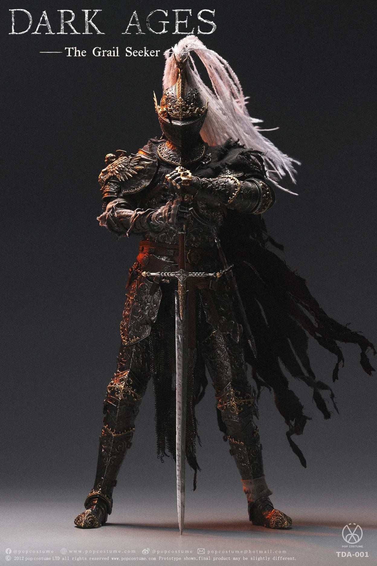 POP COSTUME Dark Ages - Curse of the Grail Dark Knight Galahad 1/6 Handmade Brass Armor