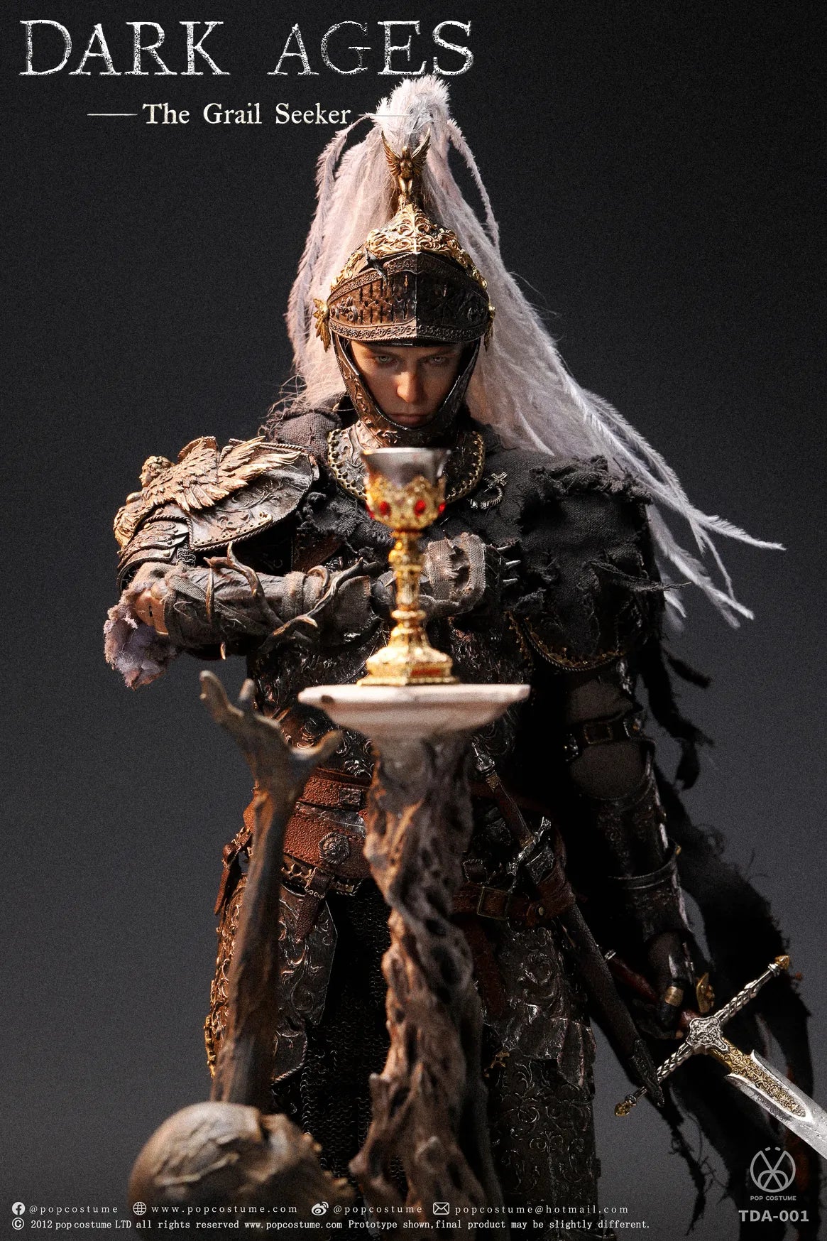 POP COSTUME Dark Ages - Curse of the Grail Dark Knight Galahad 1/6 Handmade Brass Armor