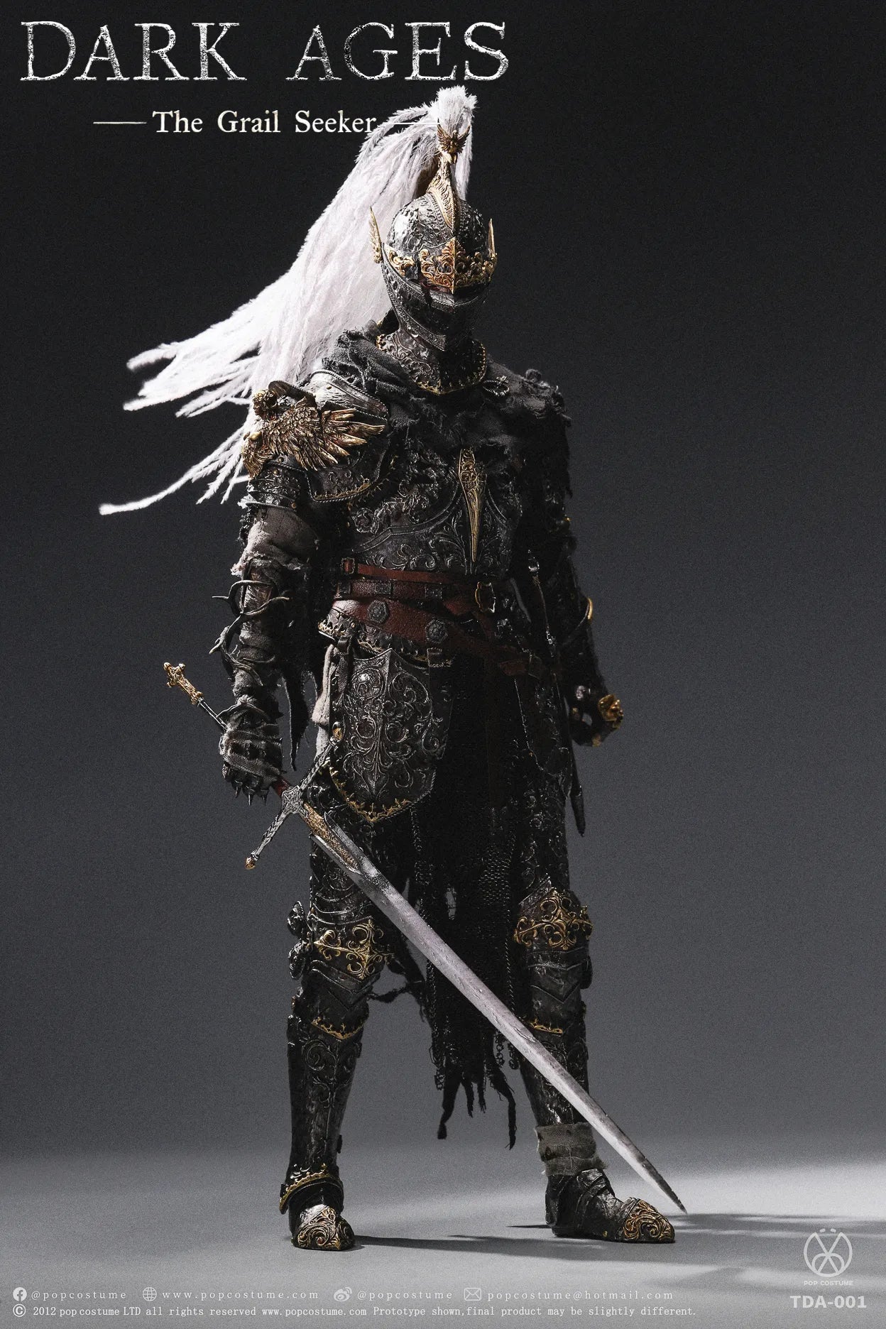 POP COSTUME Dark Ages - Curse of the Grail Dark Knight Galahad 1/6 Handmade Brass Armor
