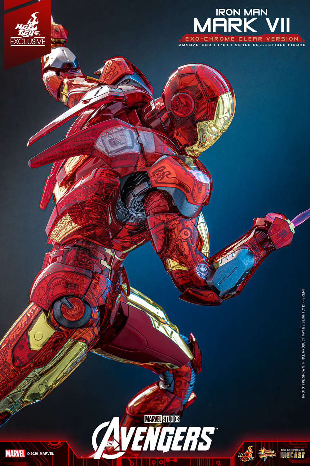 PRE ORDER - Exclusive Hot Toys Iron Man Mark VII (Exo-Chrome Clear Version) MMS870D82 1/6 Scale Collectible Figures