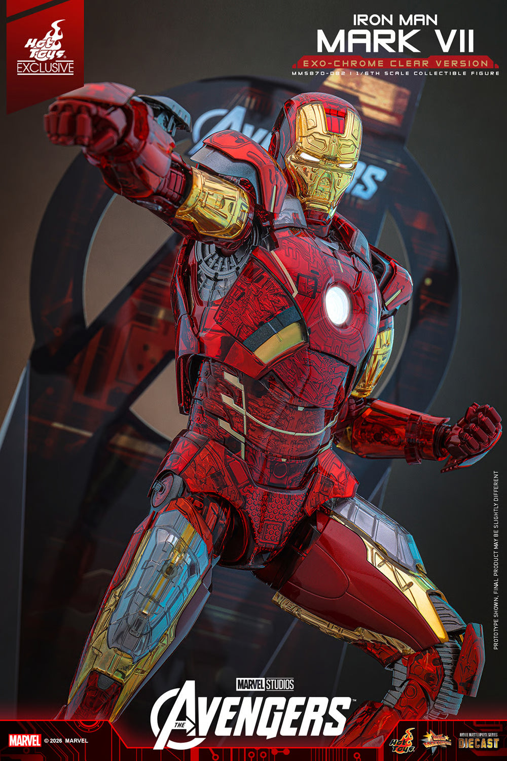 PRE ORDER - Exclusive Hot Toys Iron Man Mark VII (Exo-Chrome Clear Version) MMS870D82 1/6 Scale Collectible Figures