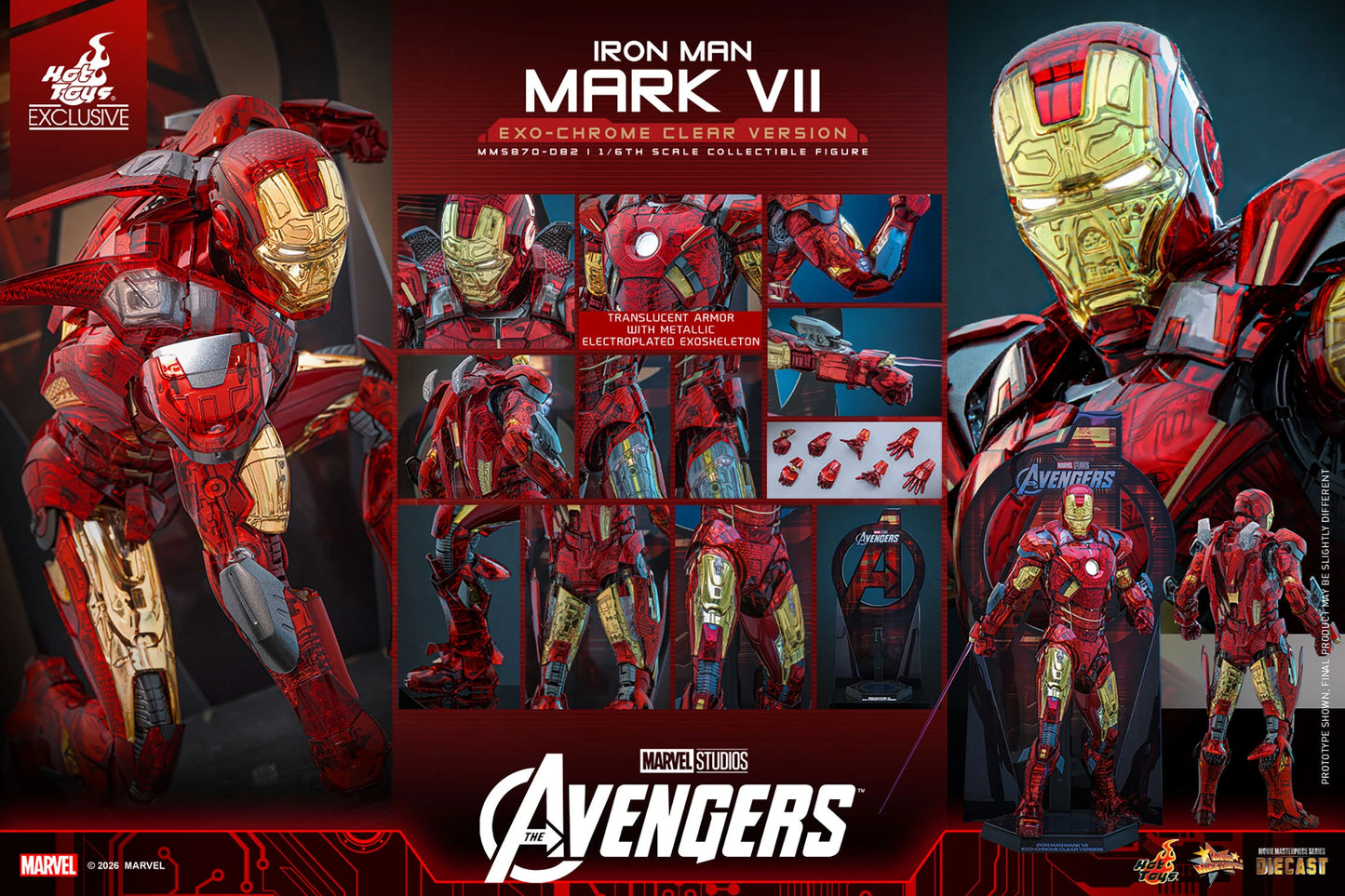 PRE ORDER - Exclusive Hot Toys Iron Man Mark VII (Exo-Chrome Clear Version) MMS870D82 1/6 Scale Collectible Figures